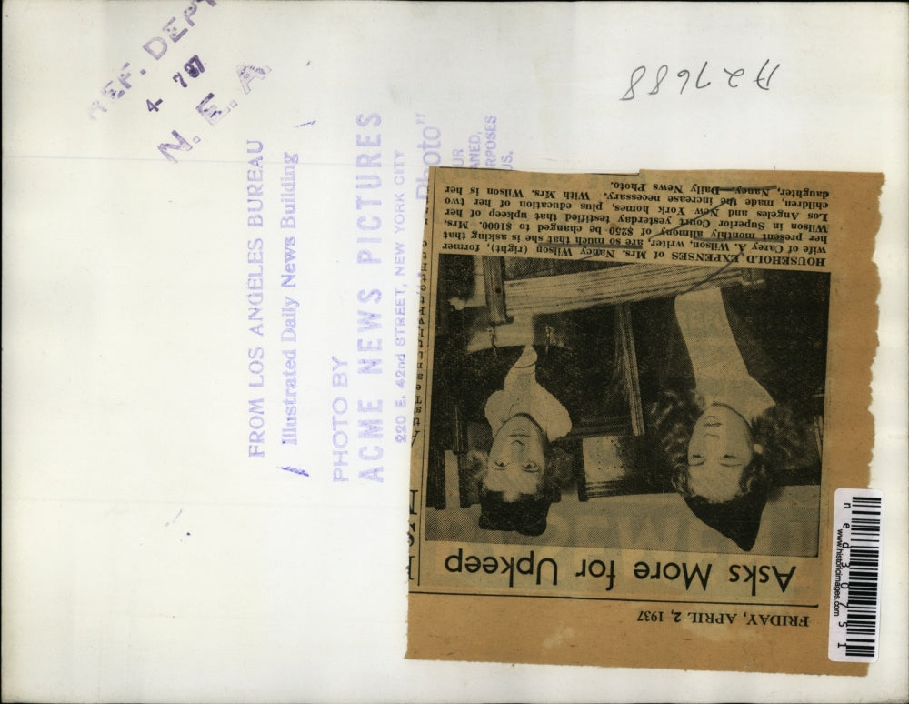 1937 Press Photo Mrs. Nancy Wilson & daughter, Nancy, testify for higher alimony