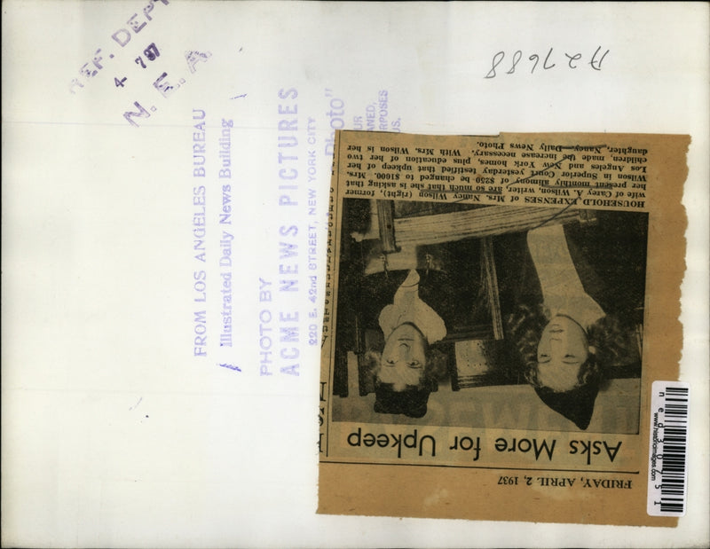 Load image into Gallery viewer, 1937 Press Photo Mrs. Nancy Wilson &amp; daughter, Nancy, testify for higher alimony
