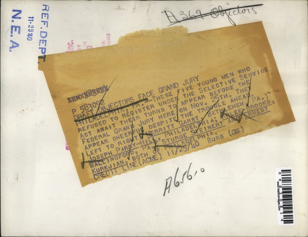 1940 Press Photo Five young men who refused to register under Selective Services