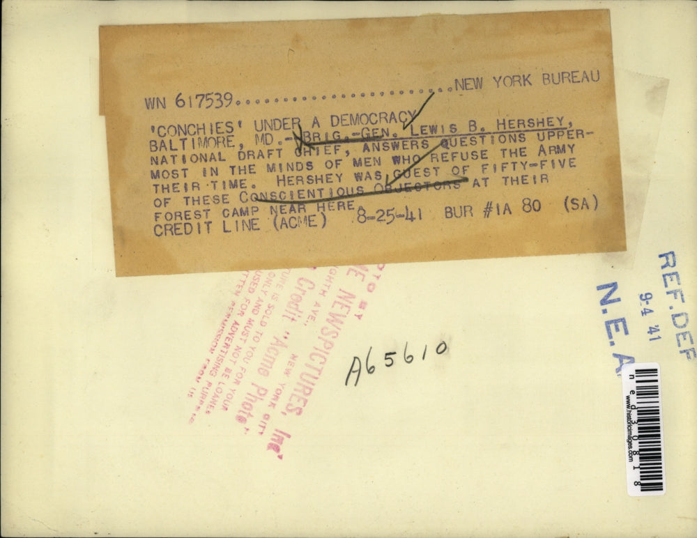 1941 Press Photo Brig.-Gen. Lewis B. Hershey with conscientious objectors