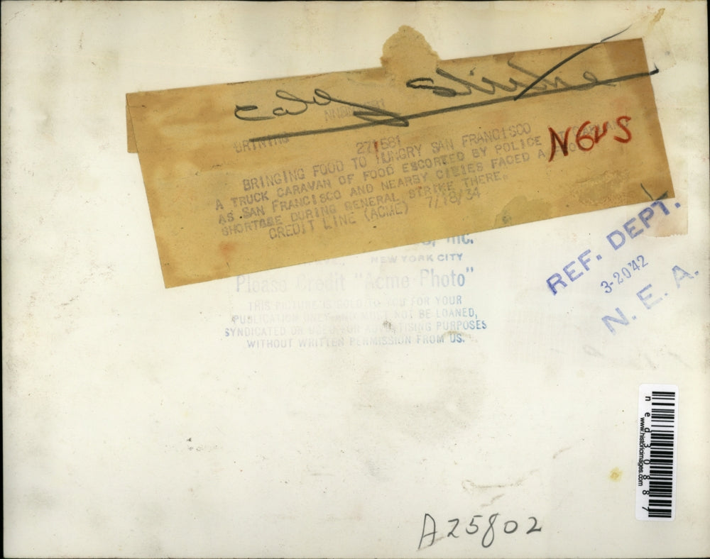 1934 Press Photo Truck Caravan of Emergency Food