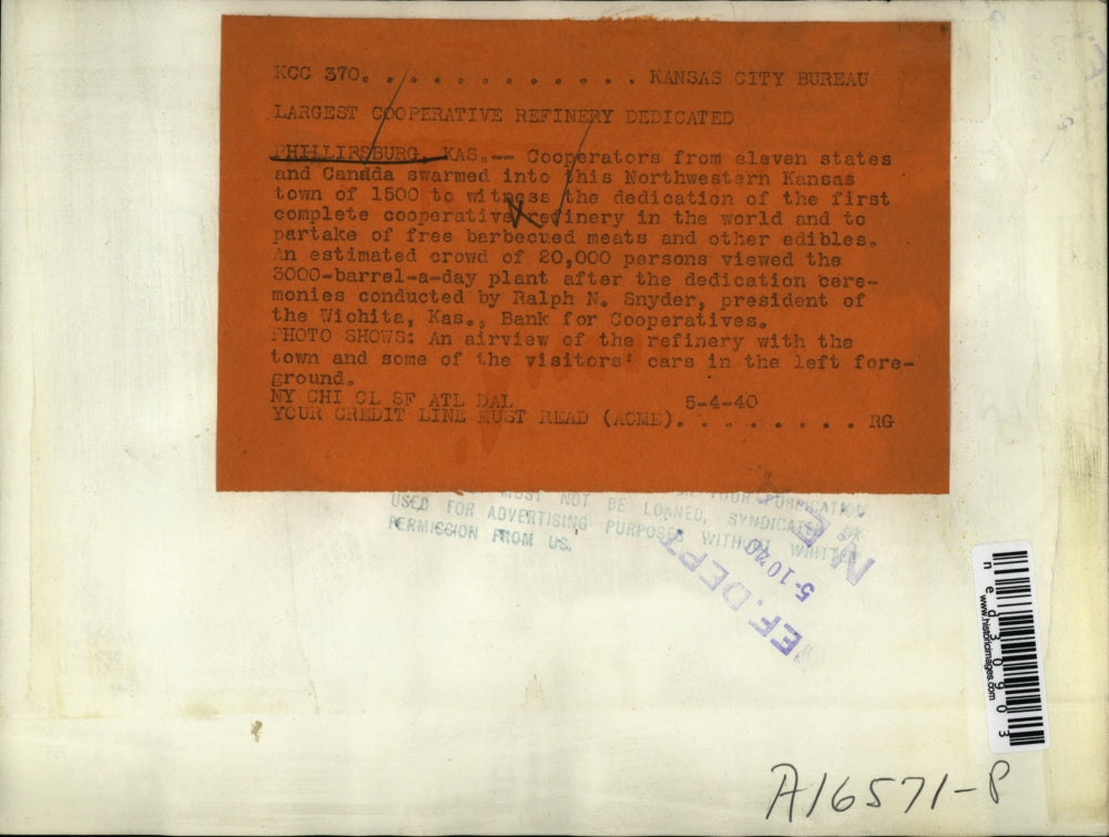 1940 Press Photo Aerial view of refinery in Phillipsburg, KS.