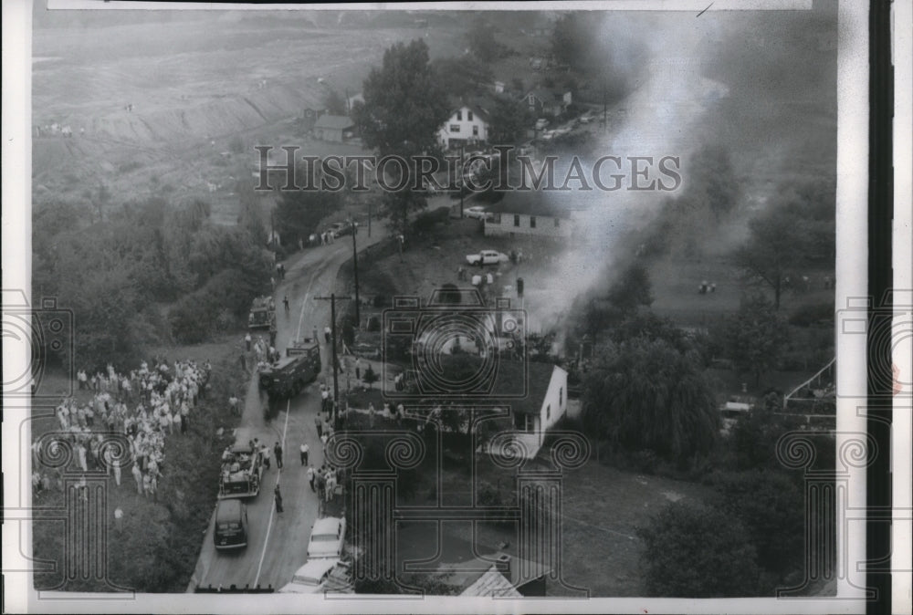1957 Press Photo Aerial of Navy Training Plane Crash in Clinton, PA