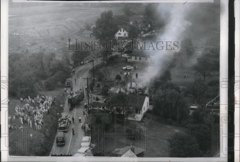 Load image into Gallery viewer, 1957 Press Photo Aerial of Navy Training Plane Crash in Clinton, PA

