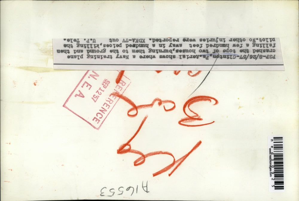 1957 Press Photo Aerial of Navy Training Plane Crash in Clinton, PA