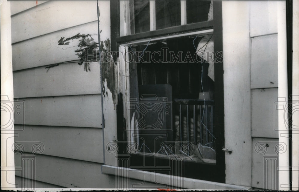 1956 Press Photo Window Damaged by Fragment of Accidental Rocket Launch