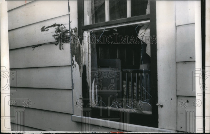 Load image into Gallery viewer, 1956 Press Photo Window Damaged by Fragment of Accidental Rocket Launch
