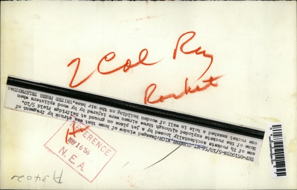 1956 Press Photo Window Damaged by Fragment of Accidental Rocket Launch