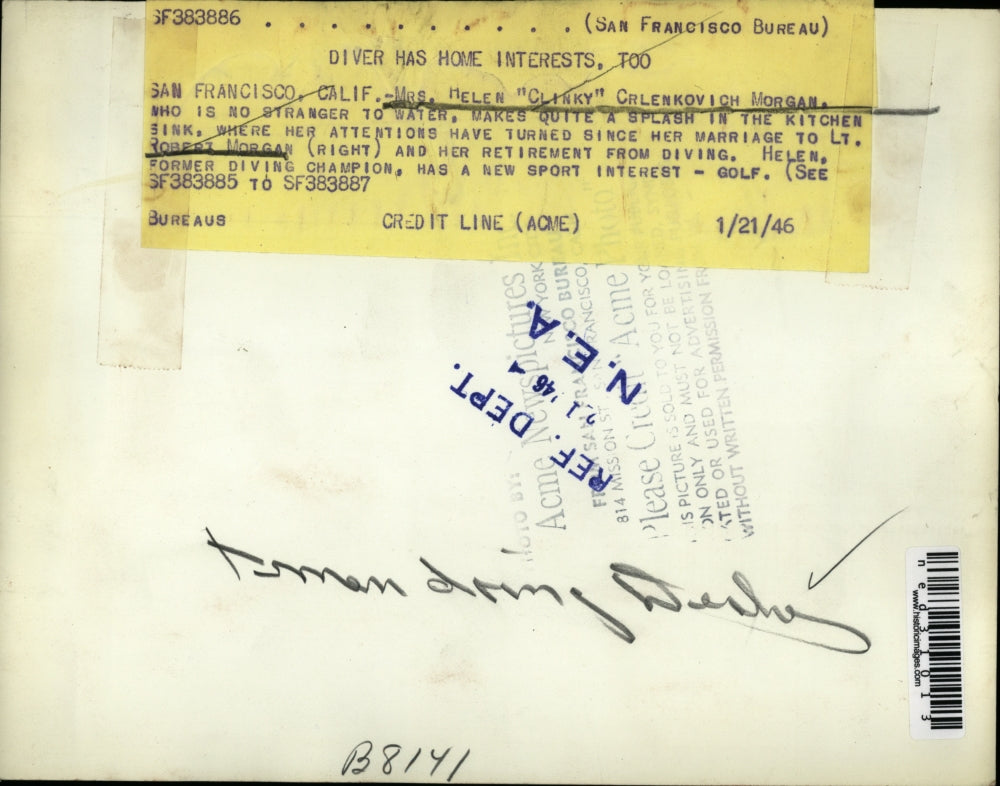 1946 Press Photo Former Diving Champion Helen Crlenkovich Morgan with Husband