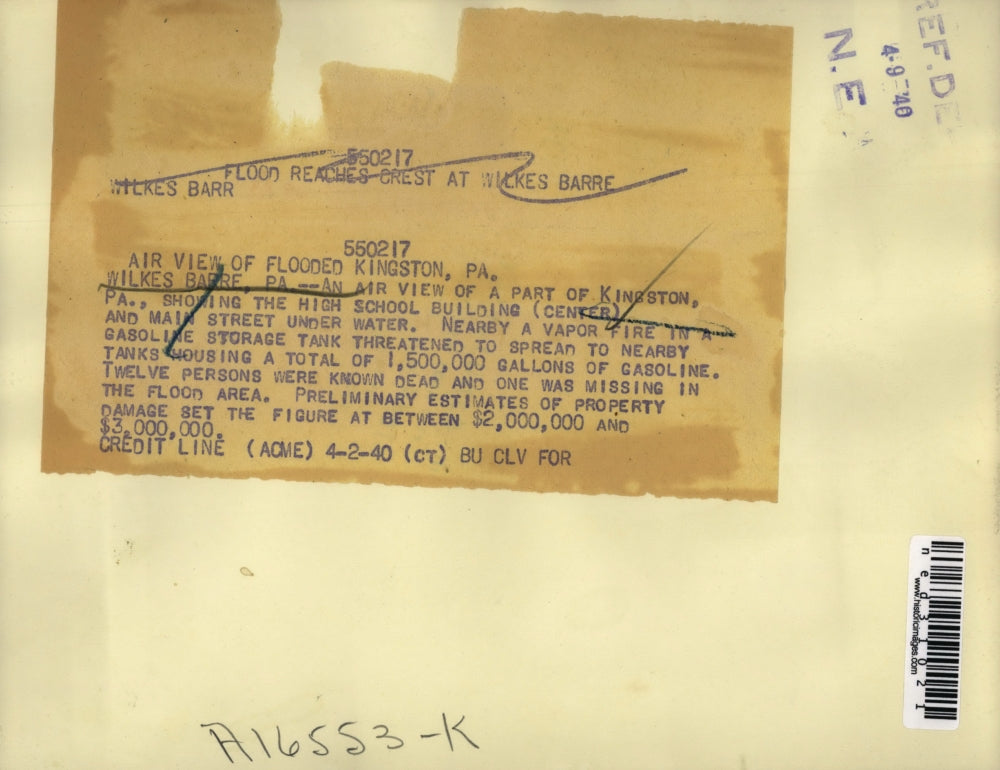 1940 Press Photo Air View of Flooded Kingston, PA - ned31021