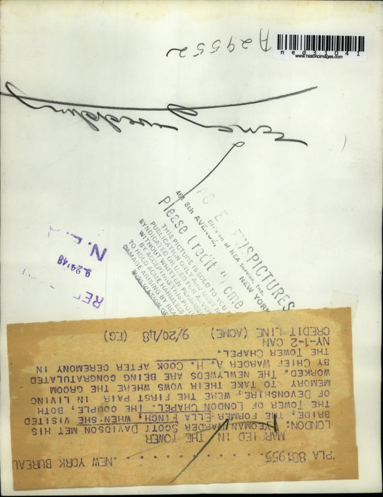 1948 Press Photo Scott Davidson with Wife Ella Finch