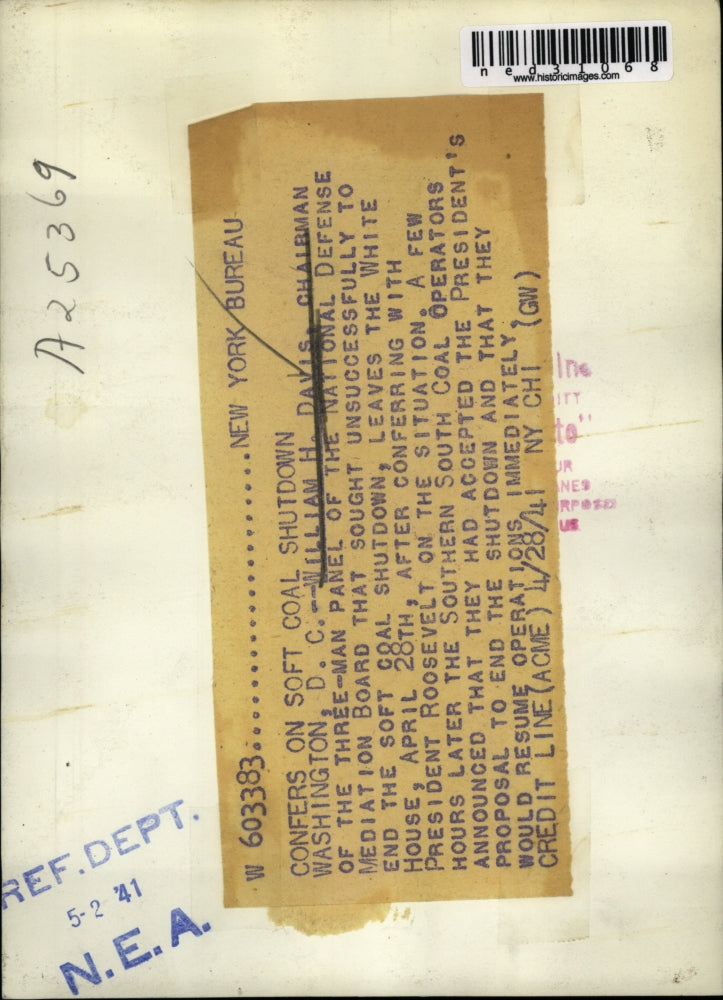 1941 Press Photo William H. Davis, Chairman of National Defense Mediation Board