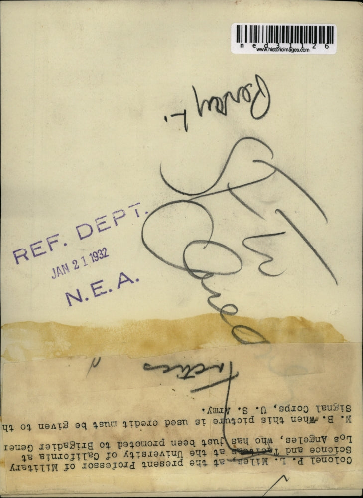 1932 Press Photo Col P L Milen Professor of Military Science and tactics at