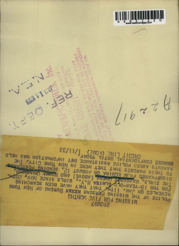 1933 Press Photo Margaret Owens And Norma Drummond Missing For 5 Months