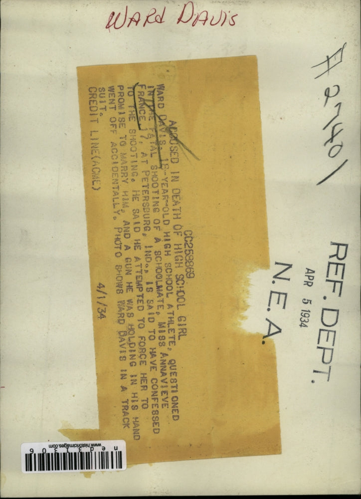 1934 Press Photo Ward Davis Accused in death of high school girl