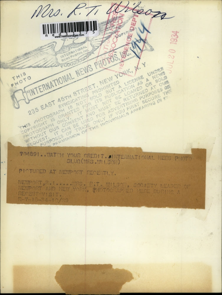 1934 Press Photo Mrs. Rit Wilson During Recent Visit To Newport