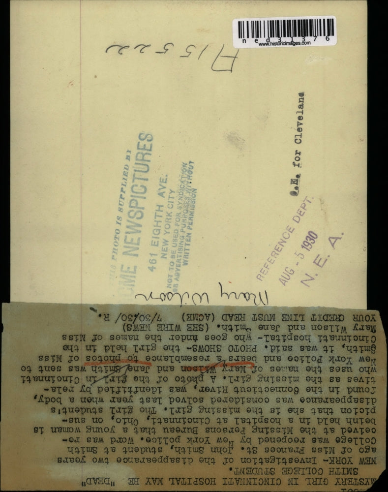 1930 Press Photo Mystery Girl In Cincinnati Hospital May Be "Dead" College Girl