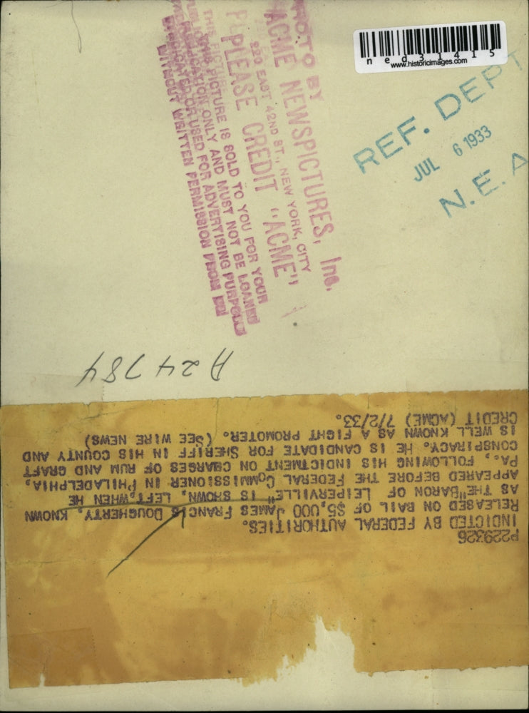 1933 Press Photo James Francis Dougherty After Being Charged With Conspiracy