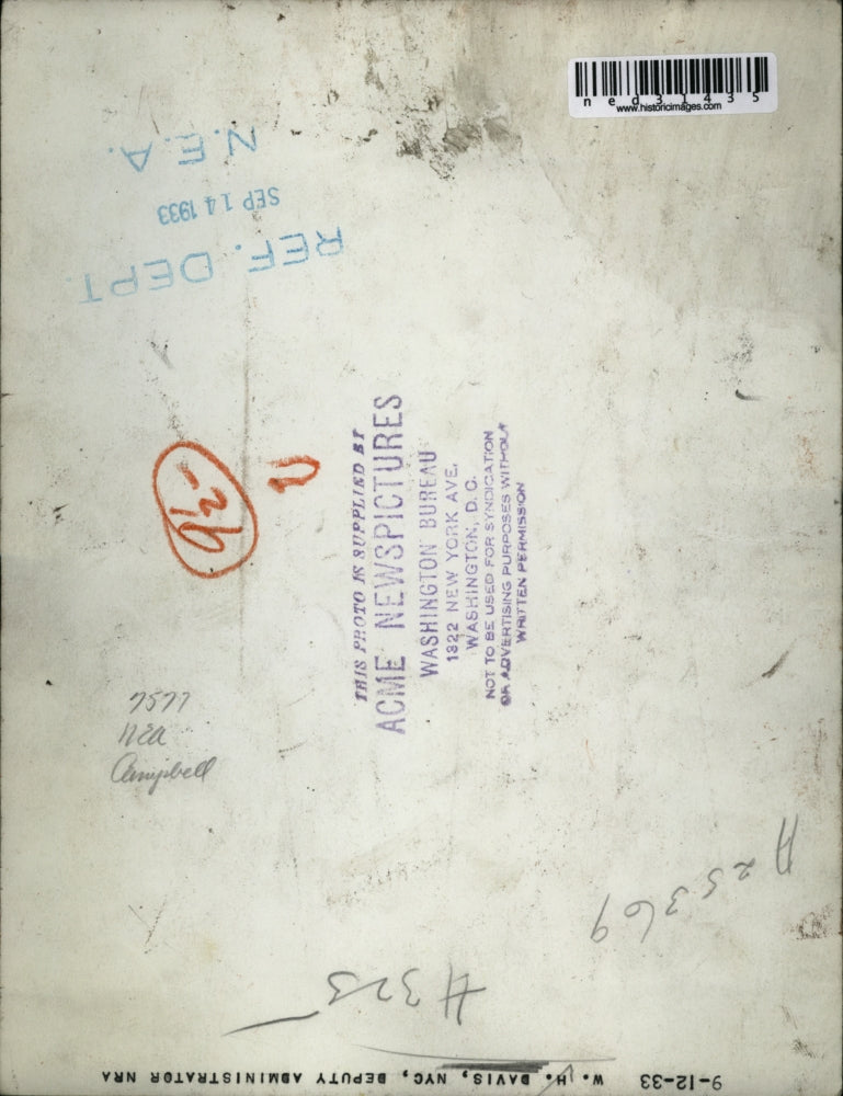 1933 Press Photo W H Davis of NYC Deputy Administrator of NRA