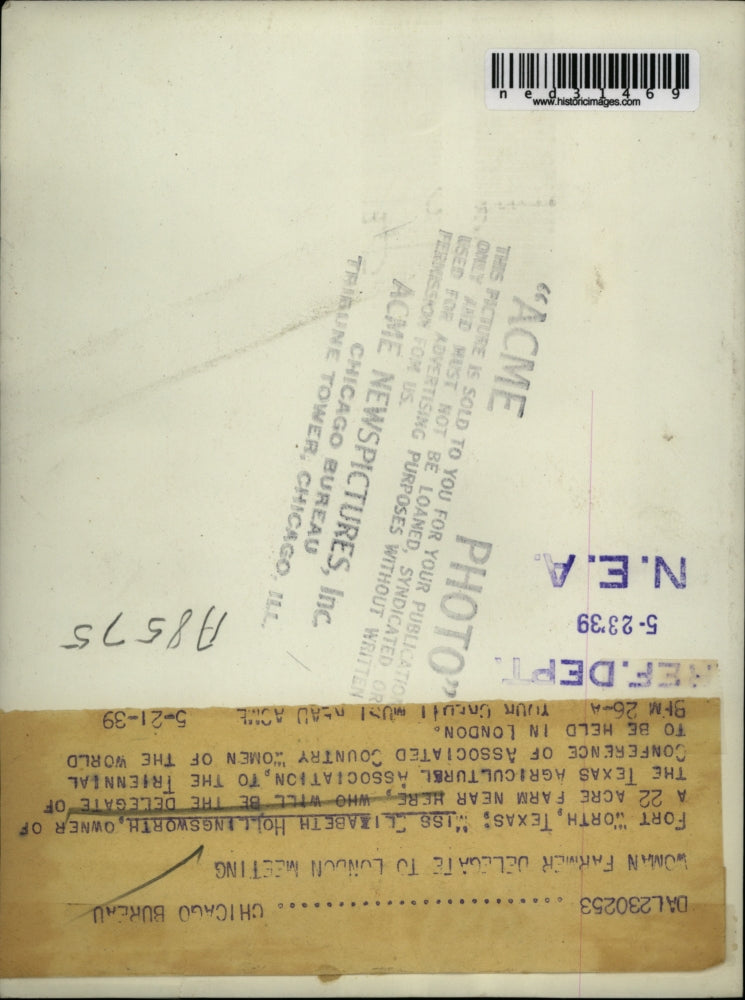 1939 Press Photo Fort Worth Texas Elizabeth Hollingsworth owner of 22 acre farm