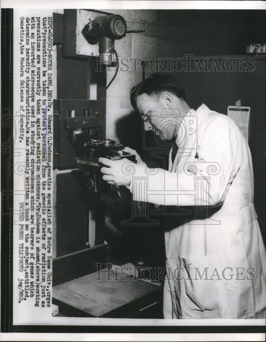 1956 Press Photo Notre Dame Dr Edward O Dodson genetics specialist of Notre Dame