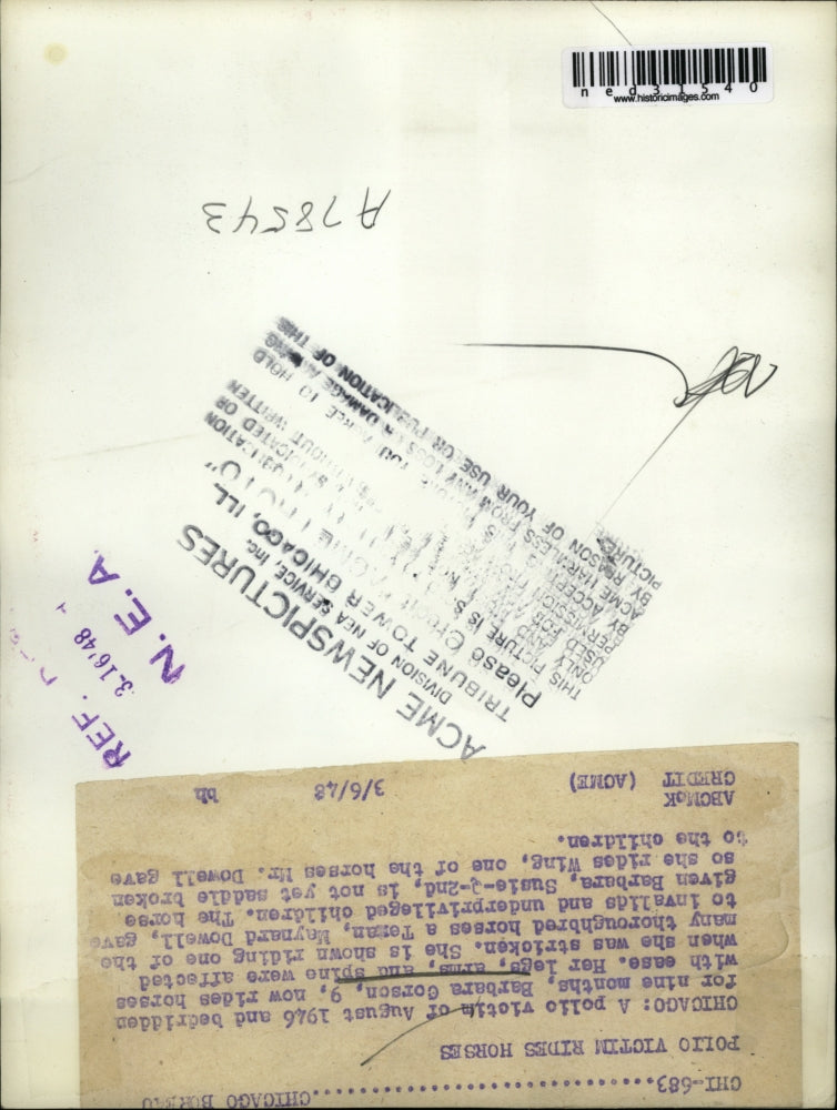 1948 Press Photo Chicago Polio Barbara Corson Horses Teman Maynard Dowell