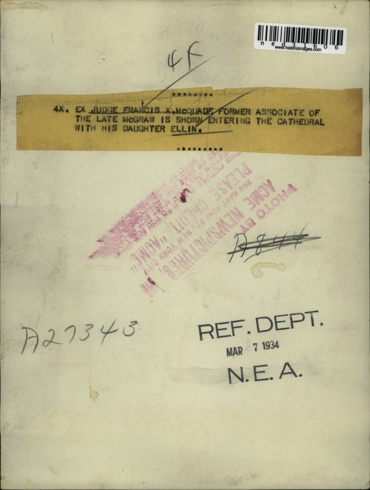 1934 Press Photo Ex Judge Francis McQuade and his daugheter, Ellin