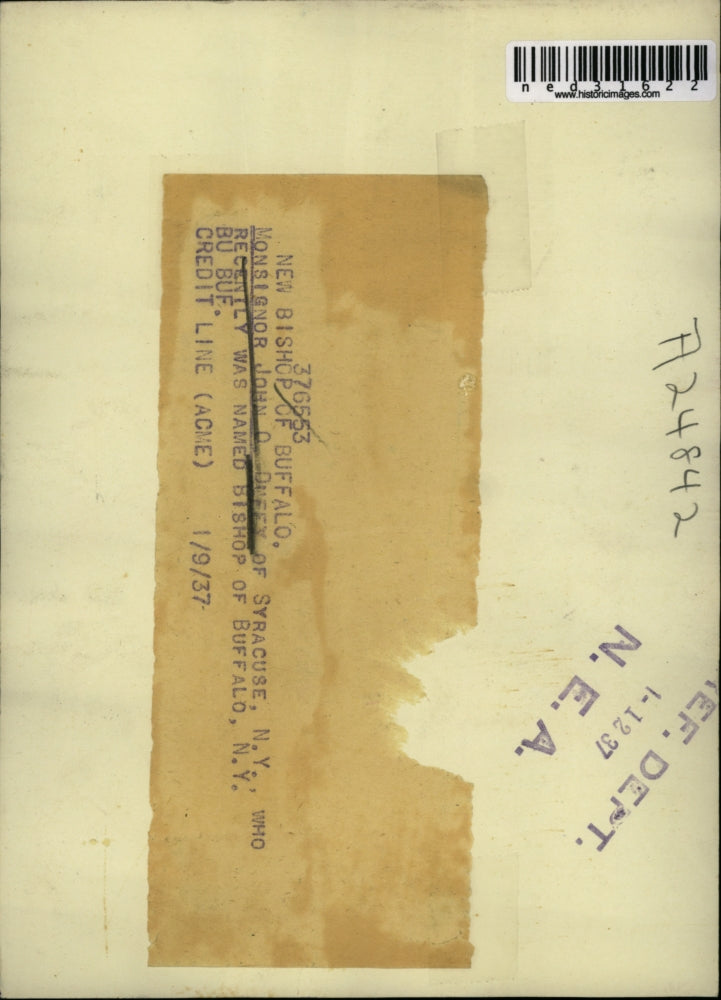 1937 Press Photo Monsignor John Duffy , New Bishop Of Buffalo