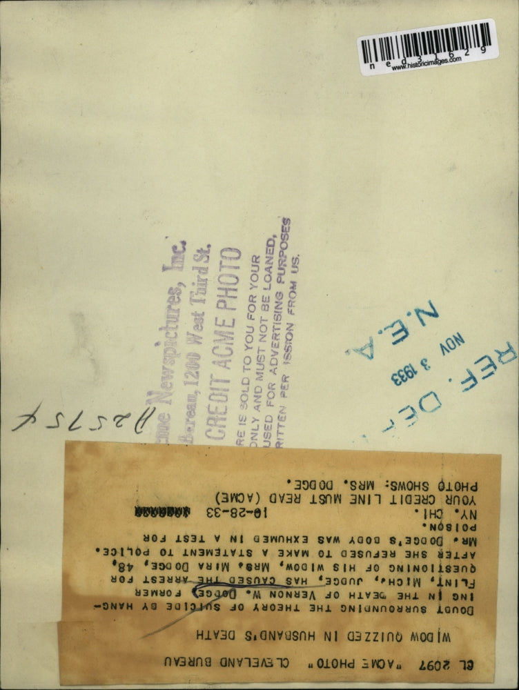 1933 Press Photo Mira Dodge Questioned About husband Vernon Dodge's Death