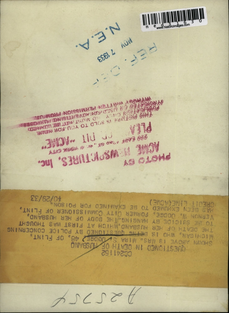 1933 Press Photo Mira Dodge Questioned In Death Of Husband