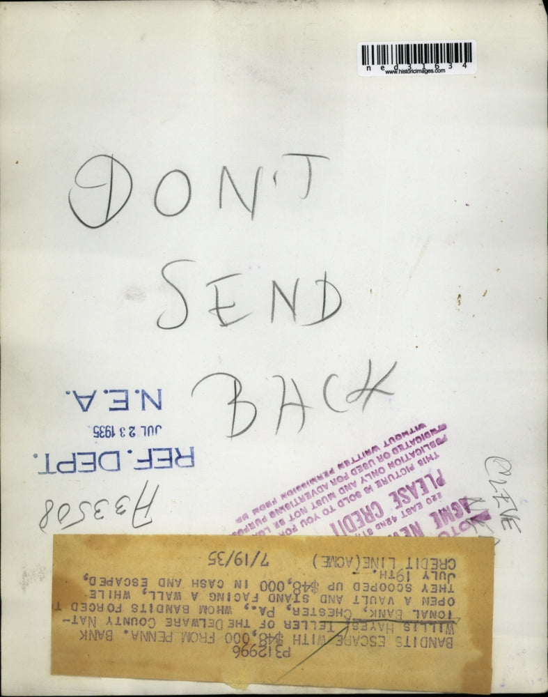 1935 Press Photo Willis Hayes Was Forced By Bandits To Open Vault