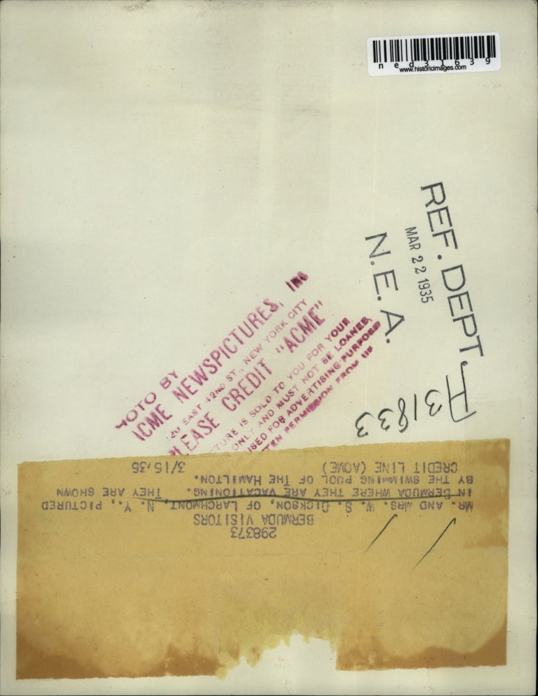 1935 Press Photo Mr. and Mrs. W.S. Dickson of Larchmont, New York on Vacation