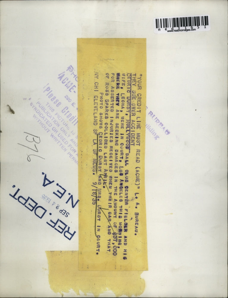 1935 Press Photo Cedric and Leona Durst Appear In Court After Car Accident