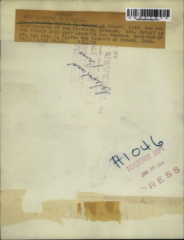 1934 Press Photo Mr. And Mrs. George Weibey HoneyMoon In Bermuda