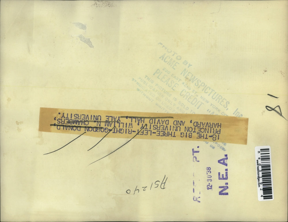 1938 Press Photo Gordon Donald Princeton University, William Chambers, Harvard