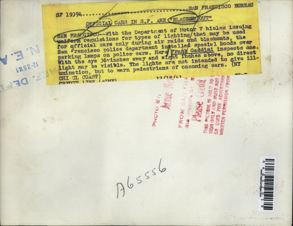 1943 Press Photo San Francisco Department Of Motor Vehicle Uniform Frank Gaddini