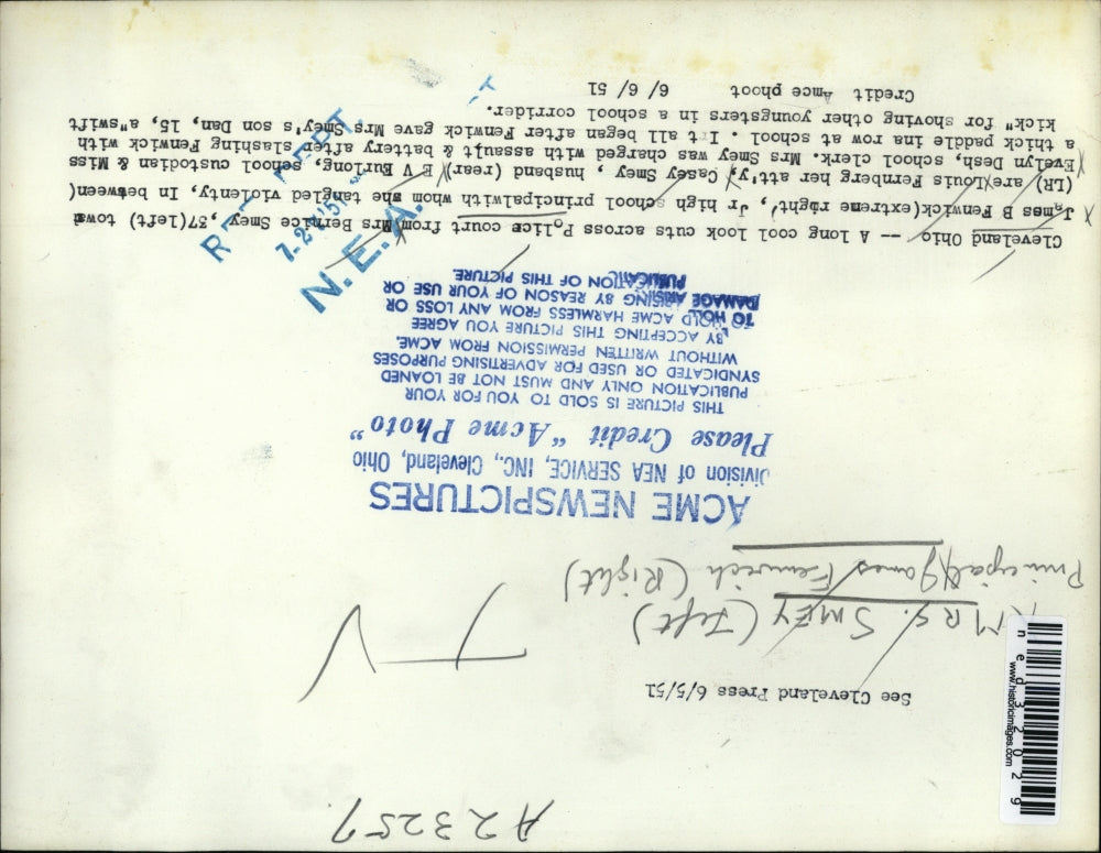 1951 Press Photo Cleveland Ohio Police Court Bernice Smey James B Fenwick