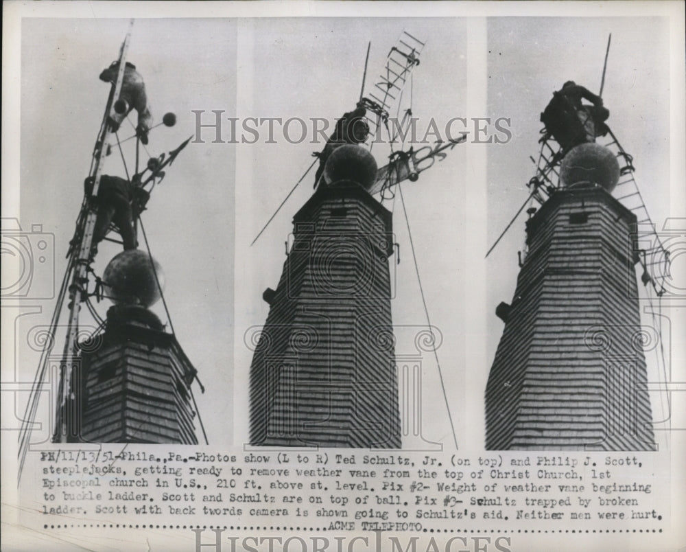 1951 Press Photo Philadelphia Pa photos show Ted Schultz Jr and Phillip J Scott