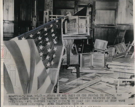 1947 Press Photo Scene Of AFL Raid On Cio Portal To Portal Pay Headquarters