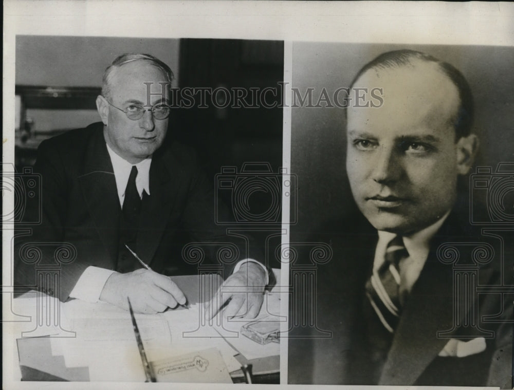 1933 Press Photo George P. Sullivan At Desk And Thomas L. McMeekin