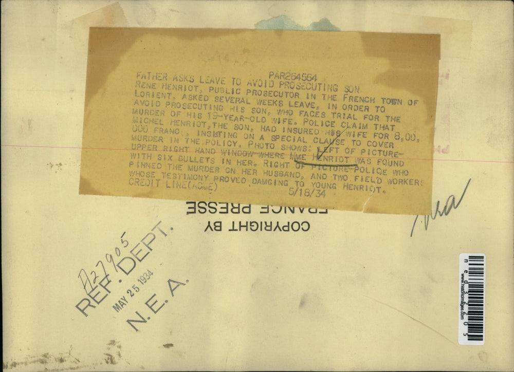 1934 Press Photo Mme Henriot Was Found With 6 Bullets In Her Here