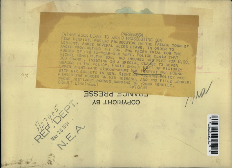Load image into Gallery viewer, 1934 Press Photo Mme Henriot Was Found With 6 Bullets In Her Here
