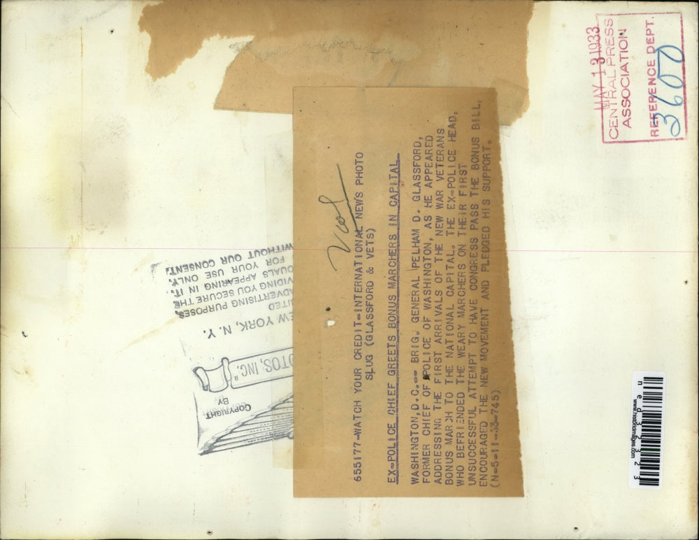 1933 Press Photo Brig. General Pelham D. Glassford, former chief of police of