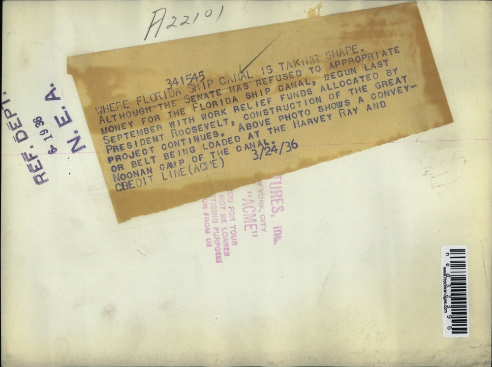 1936 Press Photo Building of Florida Ship Canal