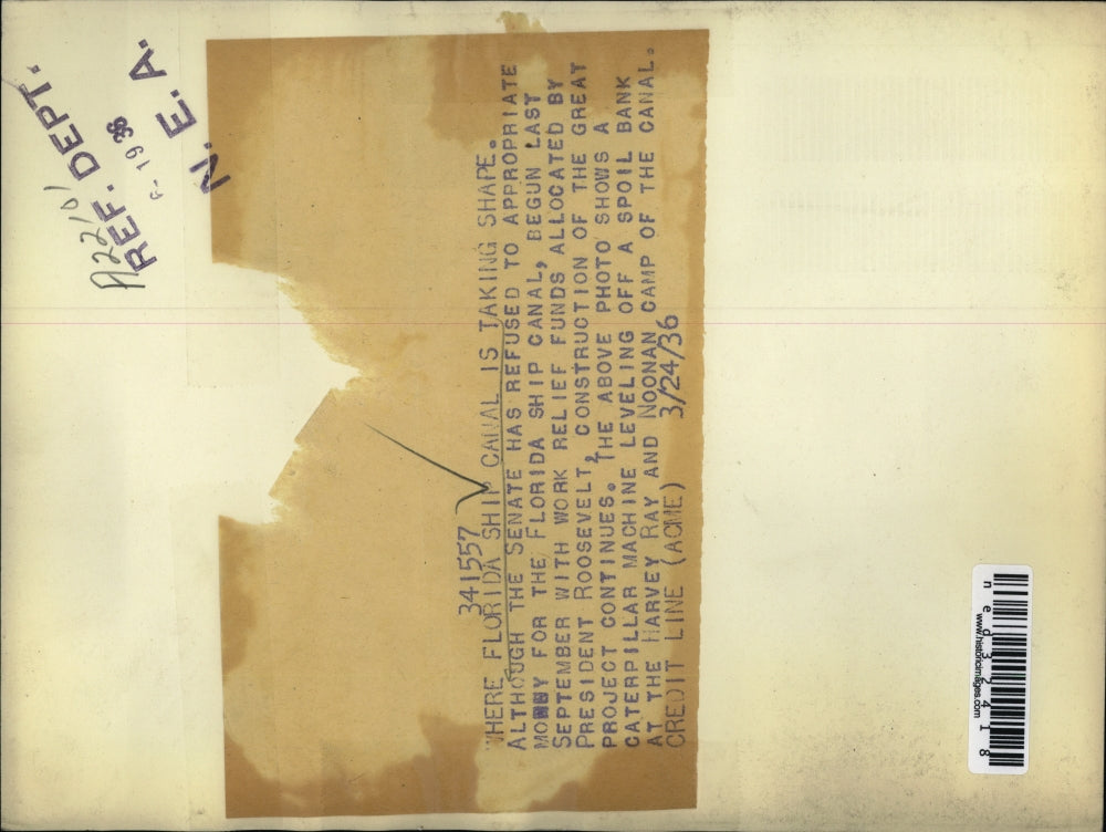 1936 Press Photo Construction continues on the Florida Ship Canal although