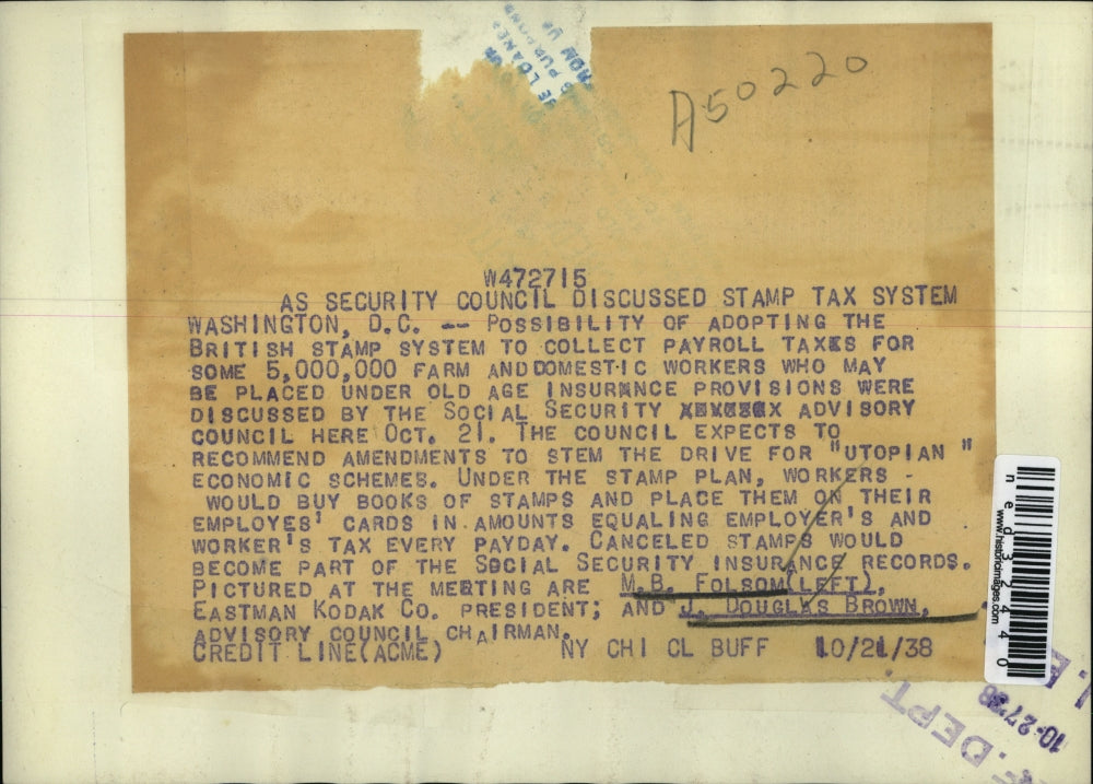 1938 Press Photo Washington DC Social Security Advisory Council discusses