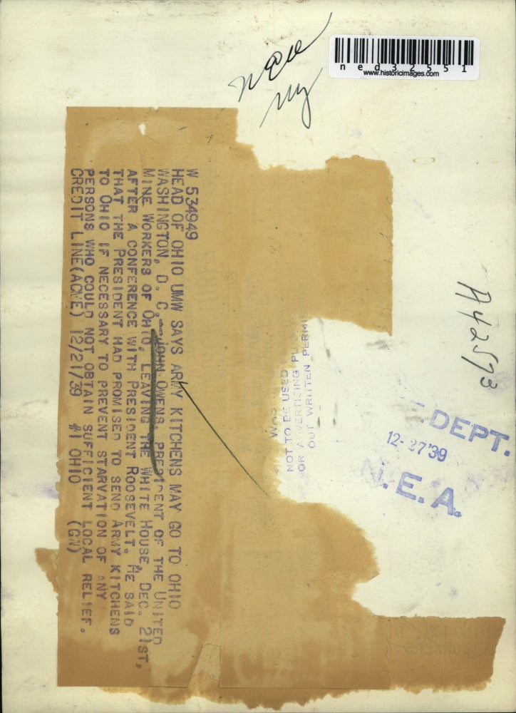 1939 Press Photo Washington DC John Owens president of UMW of Ohio leaving White