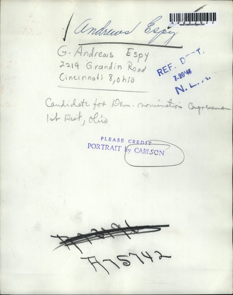 1946 Press Photo Andrew Espy, candidate for nomination Congressman