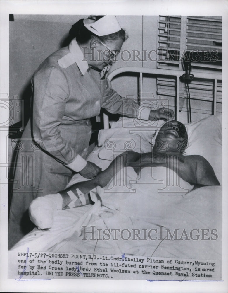 1954 Press Photo Lt. Cmdr. Shelley Pitman of Casper, Wyoming badly burned