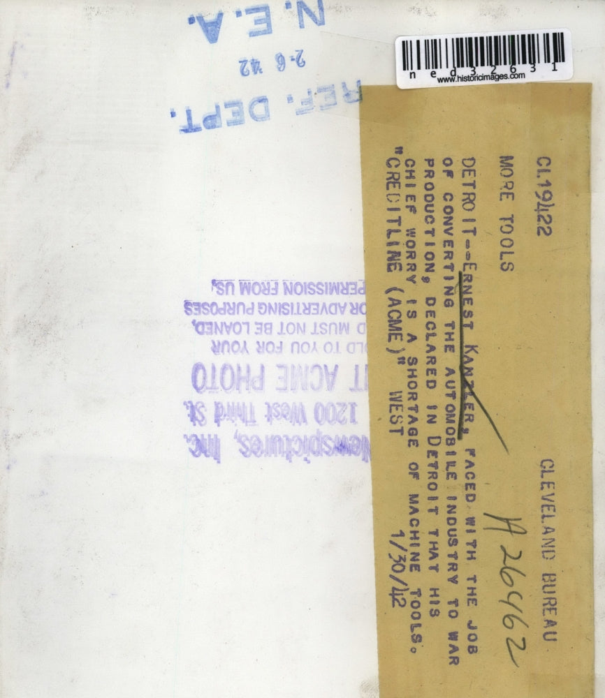 1942 Press Photo Ernest Kanzler, faced with job of convertng the